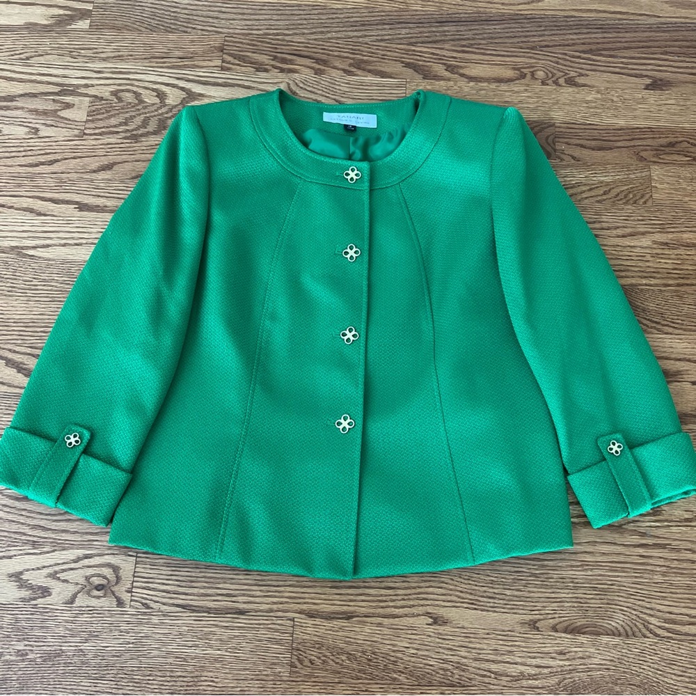 Tahari Arthur S. Levine Green Gold Color Button Blazer 12